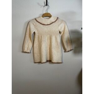 ZARA Kids Cream Knit Sweater Dress With Brown Trim Size 3-4 Years
